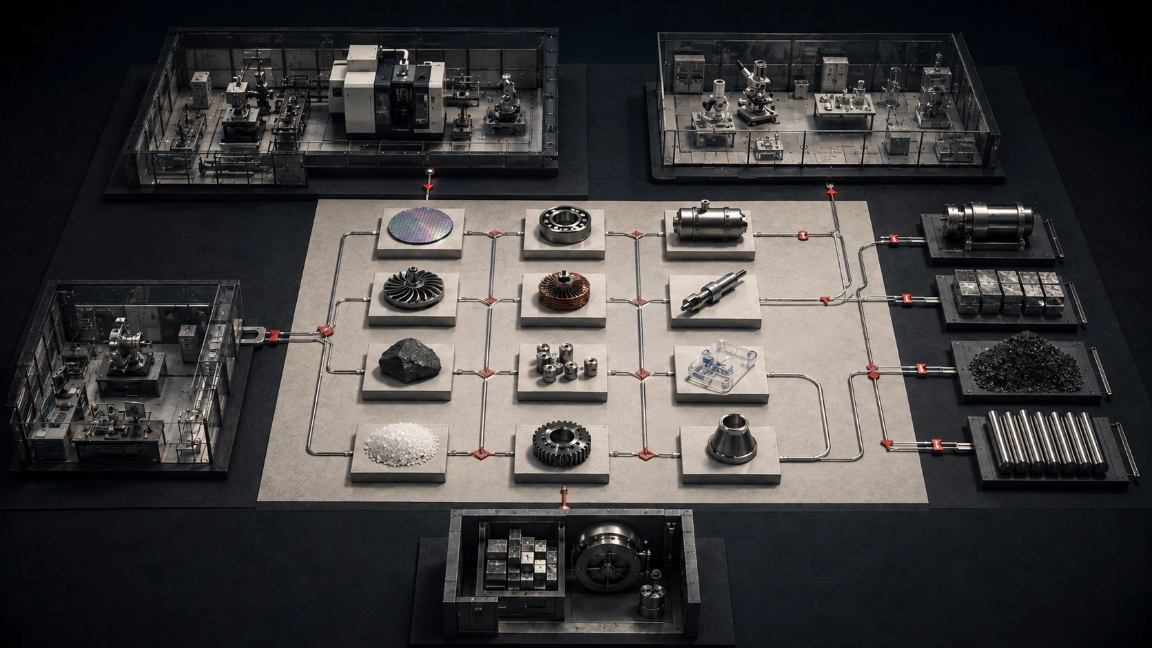 Critical industrial products connected to distinct manufacturing, testing, supply and reserve routes.