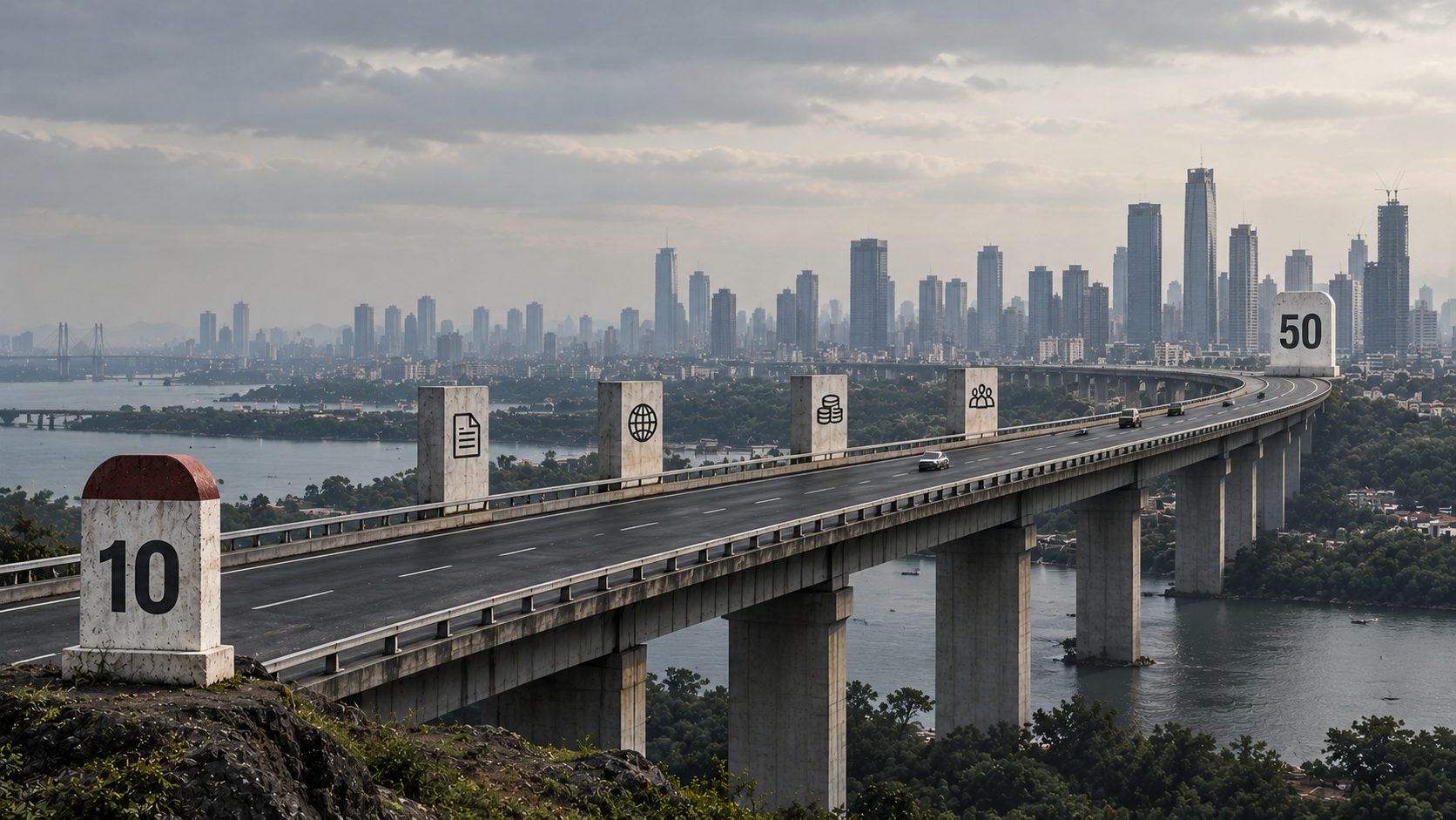 Road from 10 to 50 symbolising India’s proposed scale pipeline for increasing its Global 500 companies