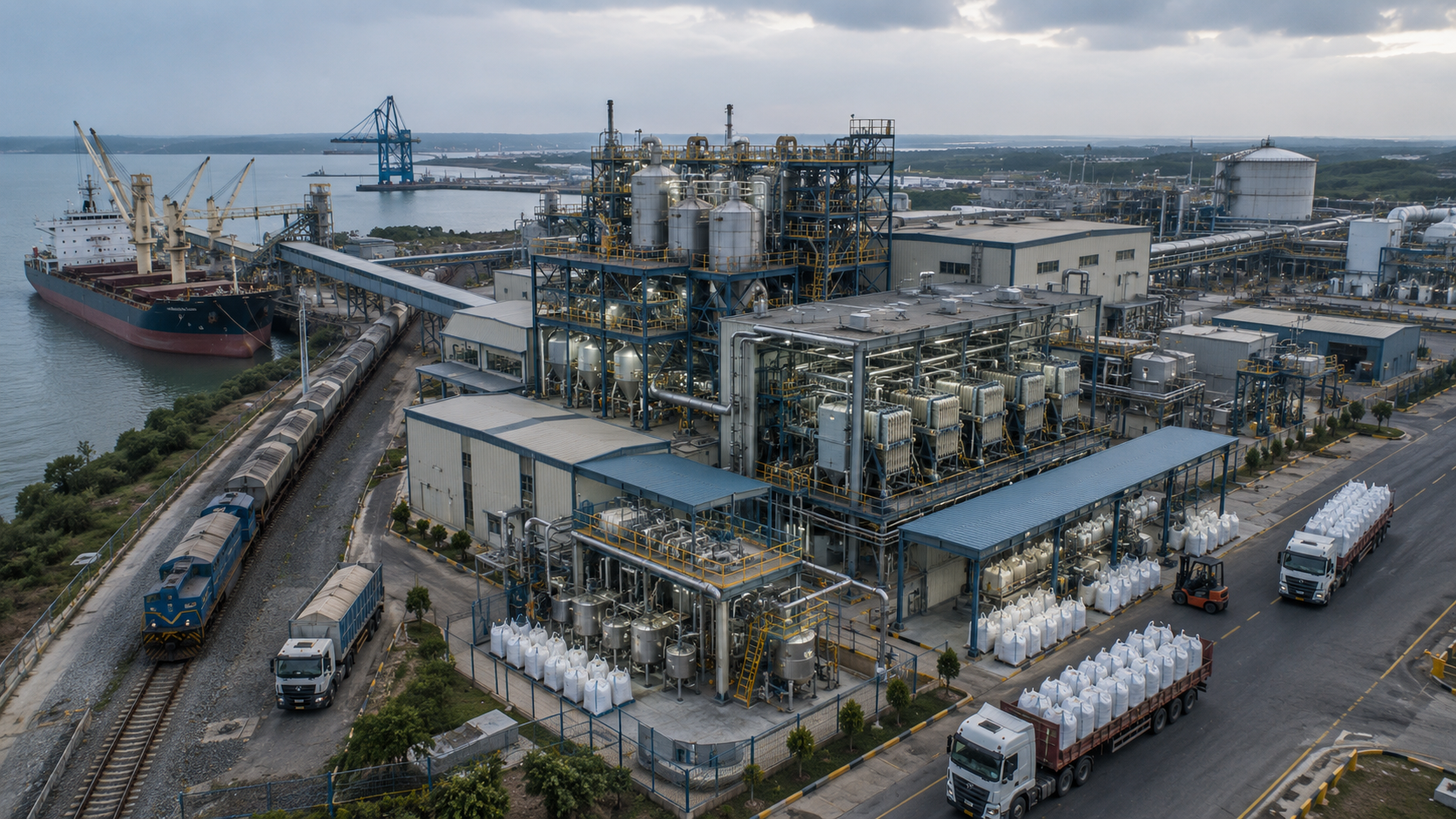 Imported mineral feedstock entering an Indian refining and chemical-conversion complex